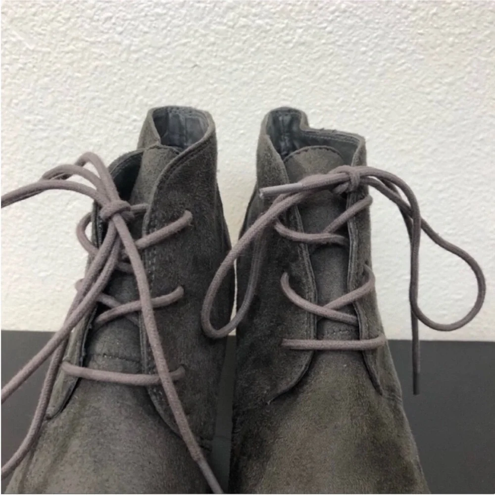 Dark Gray Faux Suede Lace Up Wedge Boots